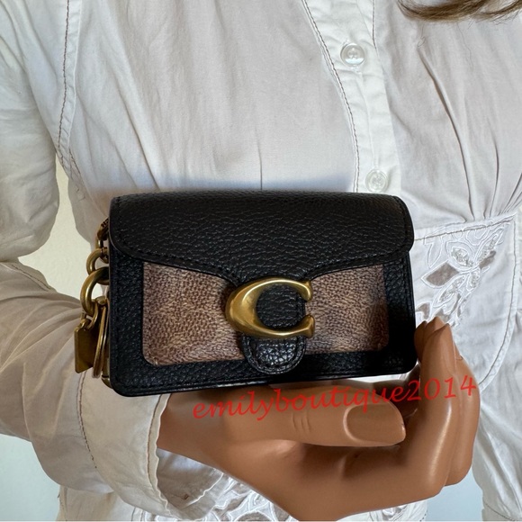 NWT Coach 4416 Mini Tabby Bag Charm In Signature Canvas Key Ring Card Case Black - Picture 2 of 11